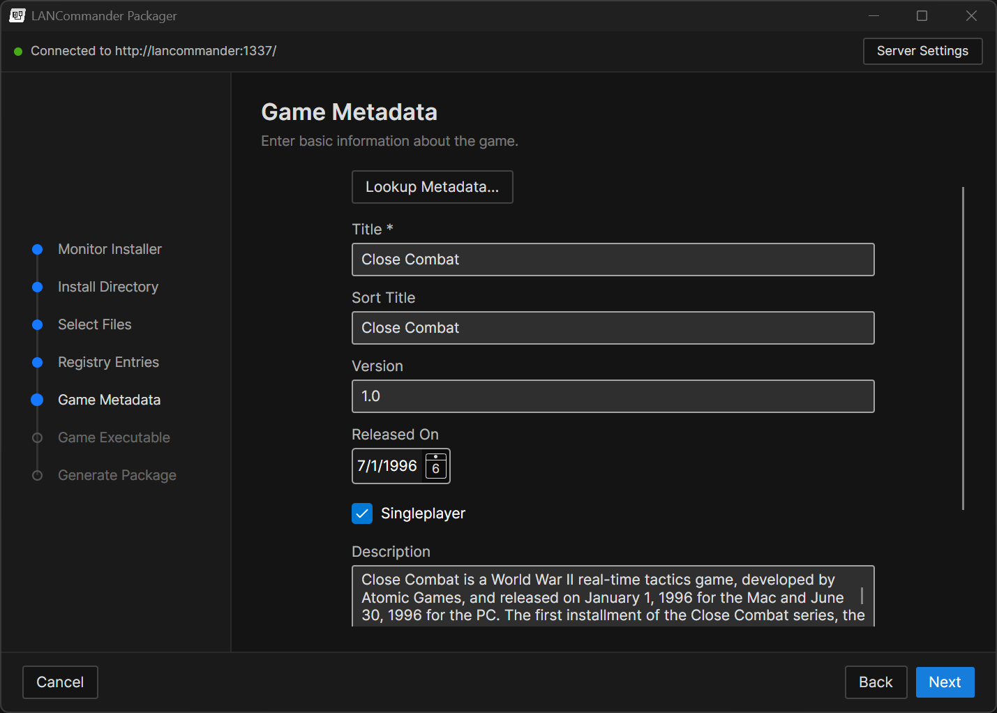 Packager Metadata
